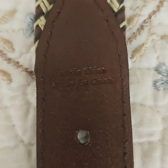 Vintage Genuine Leather Men's Belt With Cord Braids Size 34 - Picture 7 of 12